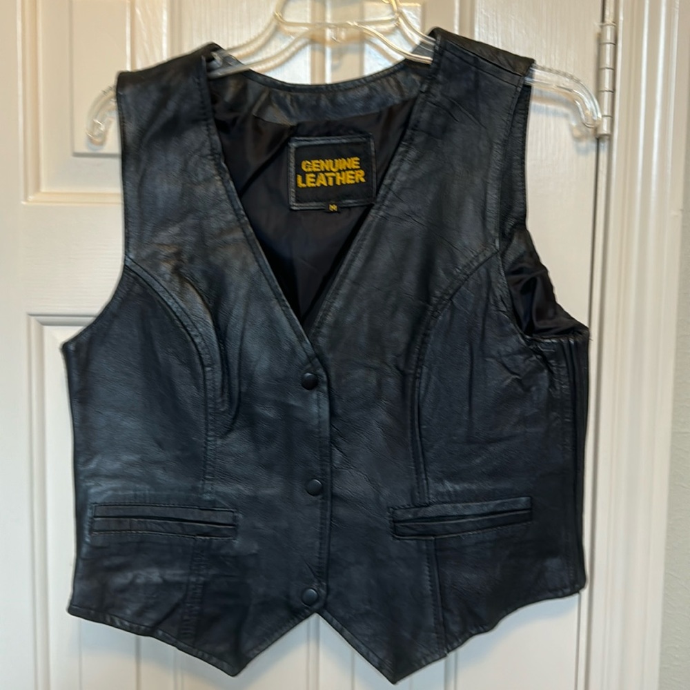 Women’s Black Leather Vest - Size M